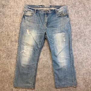 BKE Tyler Straight Distressed Jeans Mens 42R Blue Cotton Faded Denim Pants